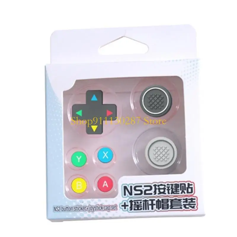 Accesorio juego J1HC para controlador NS2, tapas agarre para pulgar, cubierta silicona d-pad ABXY, pegatina para llave,