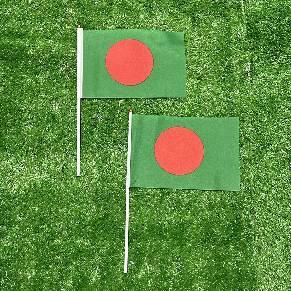 Bandera del cielo bandera de Bangladesh bandera de Bangladesh 10/20/50/100pcs 21*14cm bandera de Bangladesh ondeando a mano con poste de plástico para la decoración de la actividad deportiva - imagen 2
