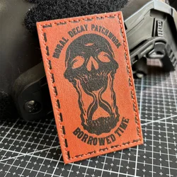 Insignia de moral de calavera de cáriego moral, parche táctico de PU con gancho y bucle, parches de esqueleto de reloj de arena, brazalete militar, mochila, pegatina de muerte