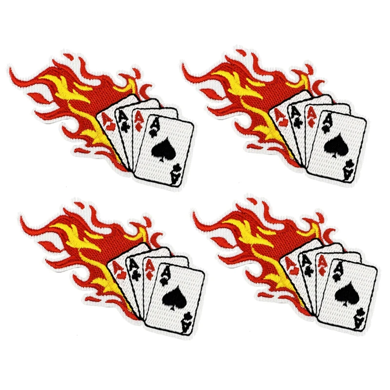10 unids/lote, venta al por mayor, parches de póker con llamas, sombreros, chaquetas, mochilas, parches bordados, parches para planchar DIY para ropa, insignias de costura - imagen 5