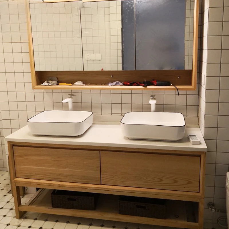 Armario de baño de madera maciza original japonés, soporte de inodoro personalizado, combinación de lavabo para piscina, traje de pie - imagen 2