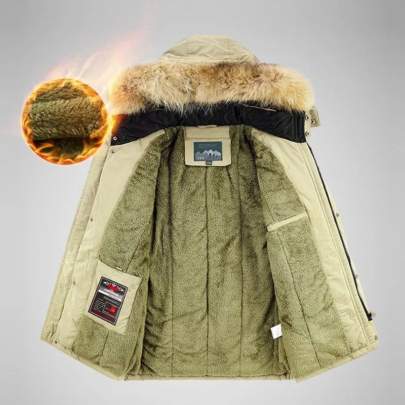 Chaqueta con capucha con múltiples bolsillos para hombre, abrigo grueso de terciopelo, Parkas cálidas informales con cremallera, tácticas militares, abrigo suelto de talla grande, 8XL, Invierno - imagen 3