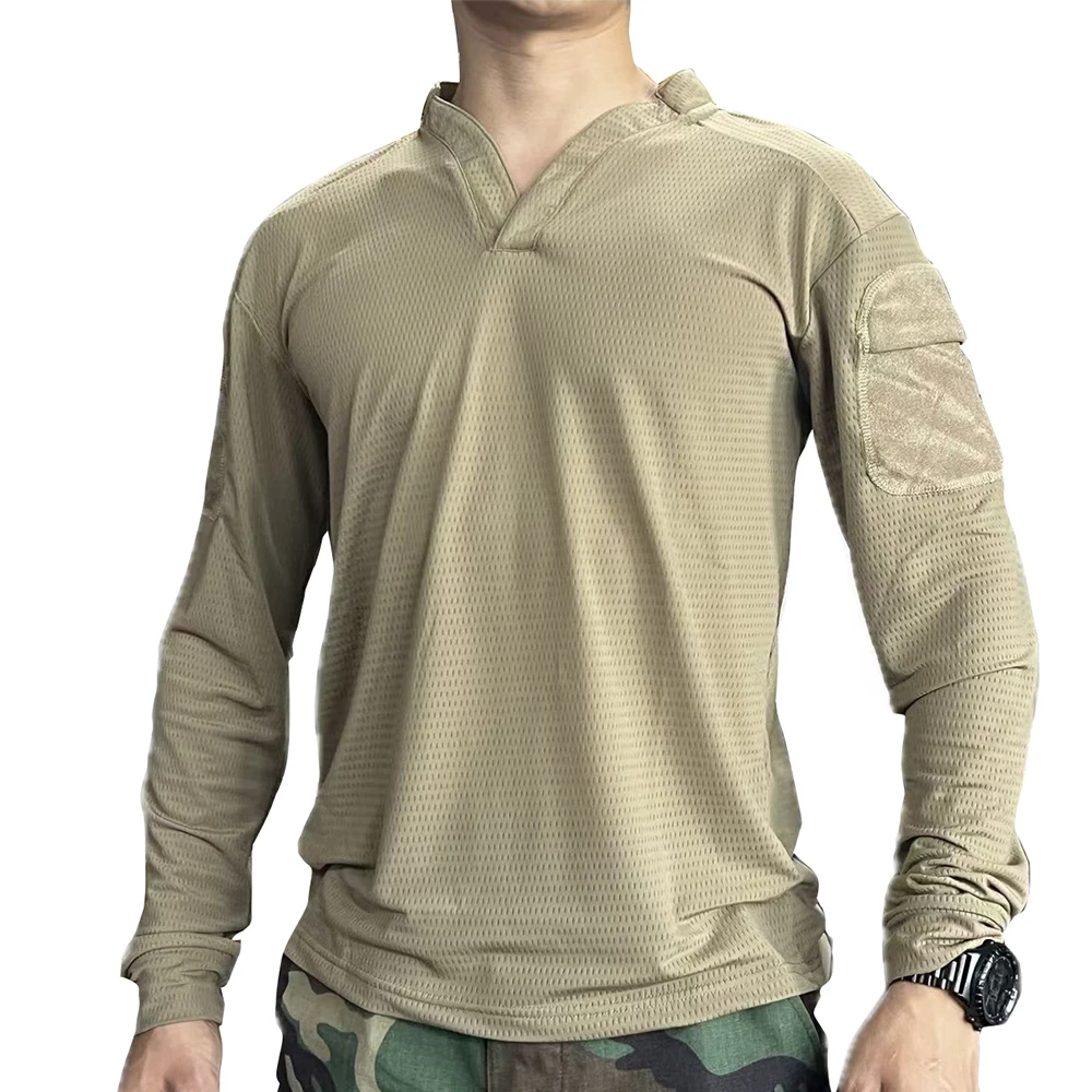 Camiseta táctica de secado rápido para hombre, camiseta de adiestramiento al aire libre, manga larga, bolsillo para el brazo - imagen 3