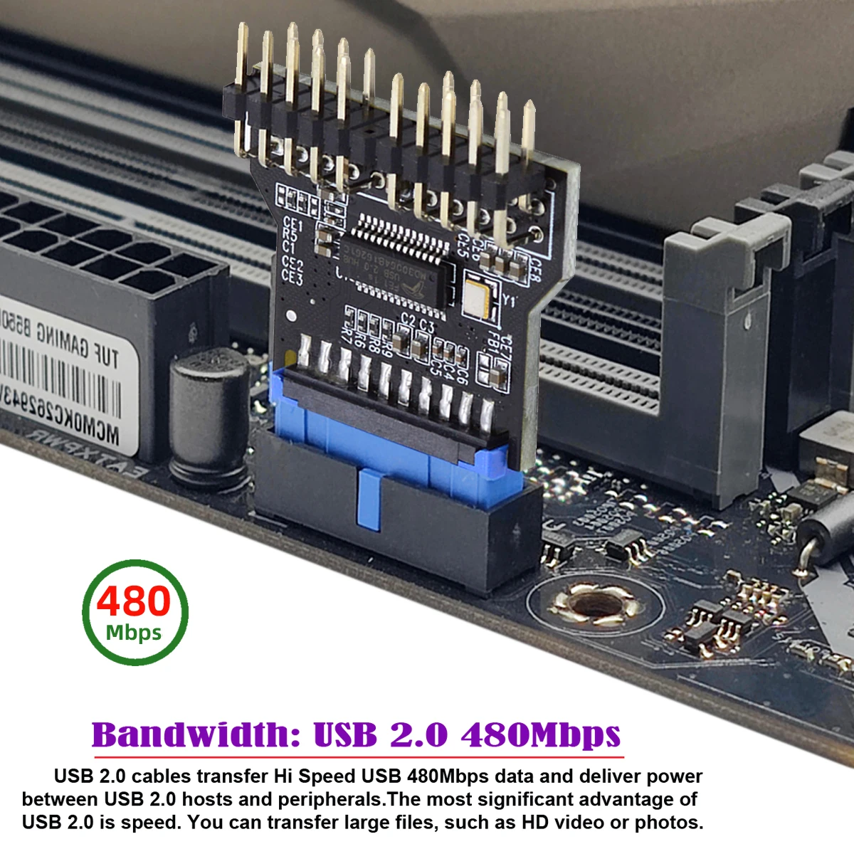 CY-Adaptador de conector de extensión HUB, multiplicador de puerto de placa base, 19 pines, cabezal USB 3,0, 1 a 2 USB2.0, 9 pines hembra - imagen 3