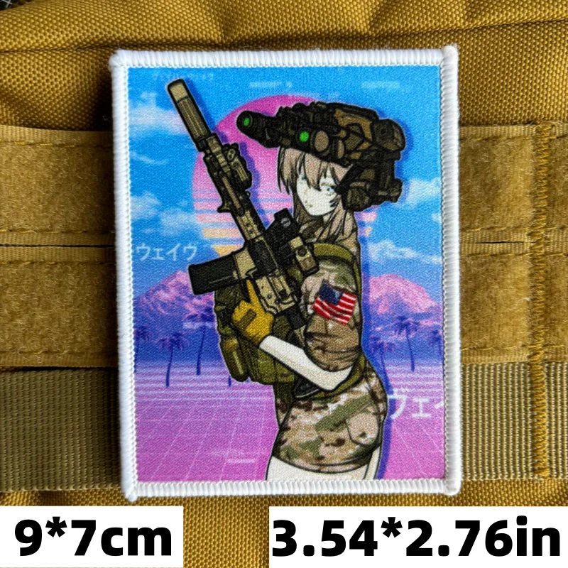 Insignia de moral de guerrero para chica, parches de soldado femenino americano con estampado, parche táctico de gancho y bucle, pegatina para mochila militar - imagen 3