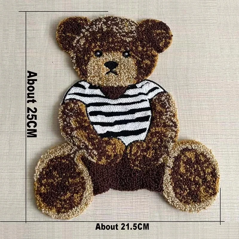 2 uds/insignias de oso de peluche, apliques de chenilla para ropa, parche para niños, bordado de oso marrón a rayas de dibujos animados, parches para coser para ropa - imagen 5