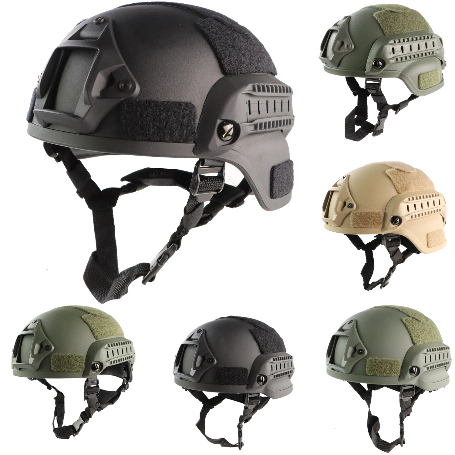 Casco MICH 2000 3mm ABS plástico ajustable ACH casco táctico con protección para los oídos montaje frontal NVG y riel lateral - imagen 3