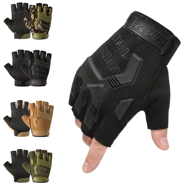 Guantes tácticos sin dedos para exteriores, guantes protectores antideslizantes para senderismo, escalada, deportes, tiro, guantes de medio dedo
