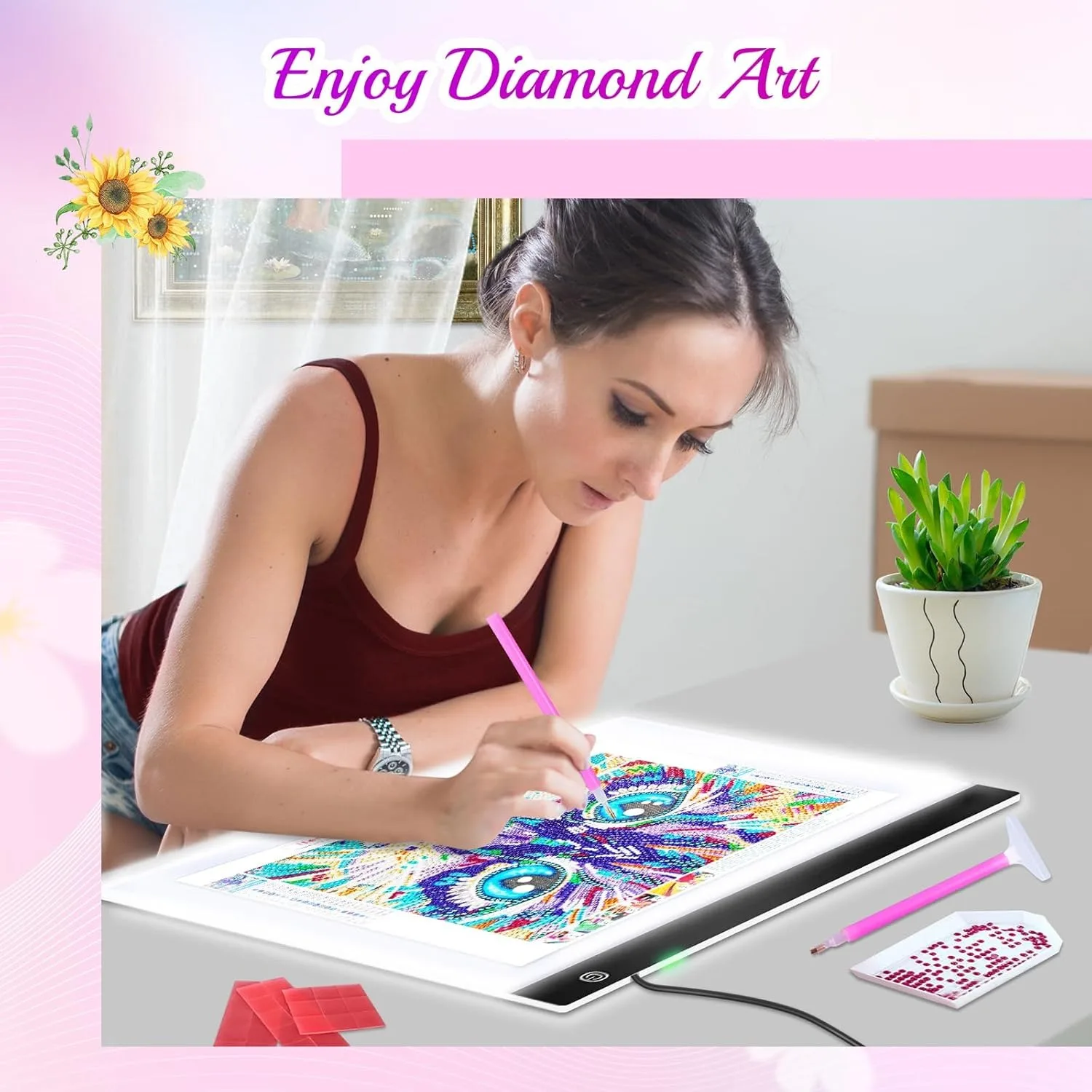 Almohadilla de luz LED A3 para arte diamante, bocetos, brillo ajustable, bocetos, rastreo, Kit completo de tablero de luz artístico alimentado por USB - imagen 5