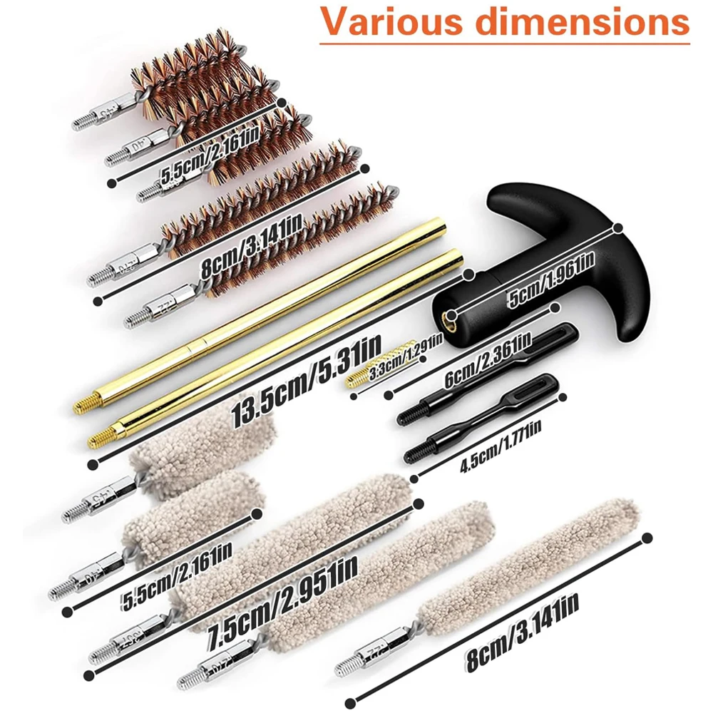 Kit de limpieza de pistola táctica.22.357.38 9mm.45 calibres cepillos de cámara de orificio de latón herramientas de varilla de limpieza de pistola limpieza de armas - imagen 3
