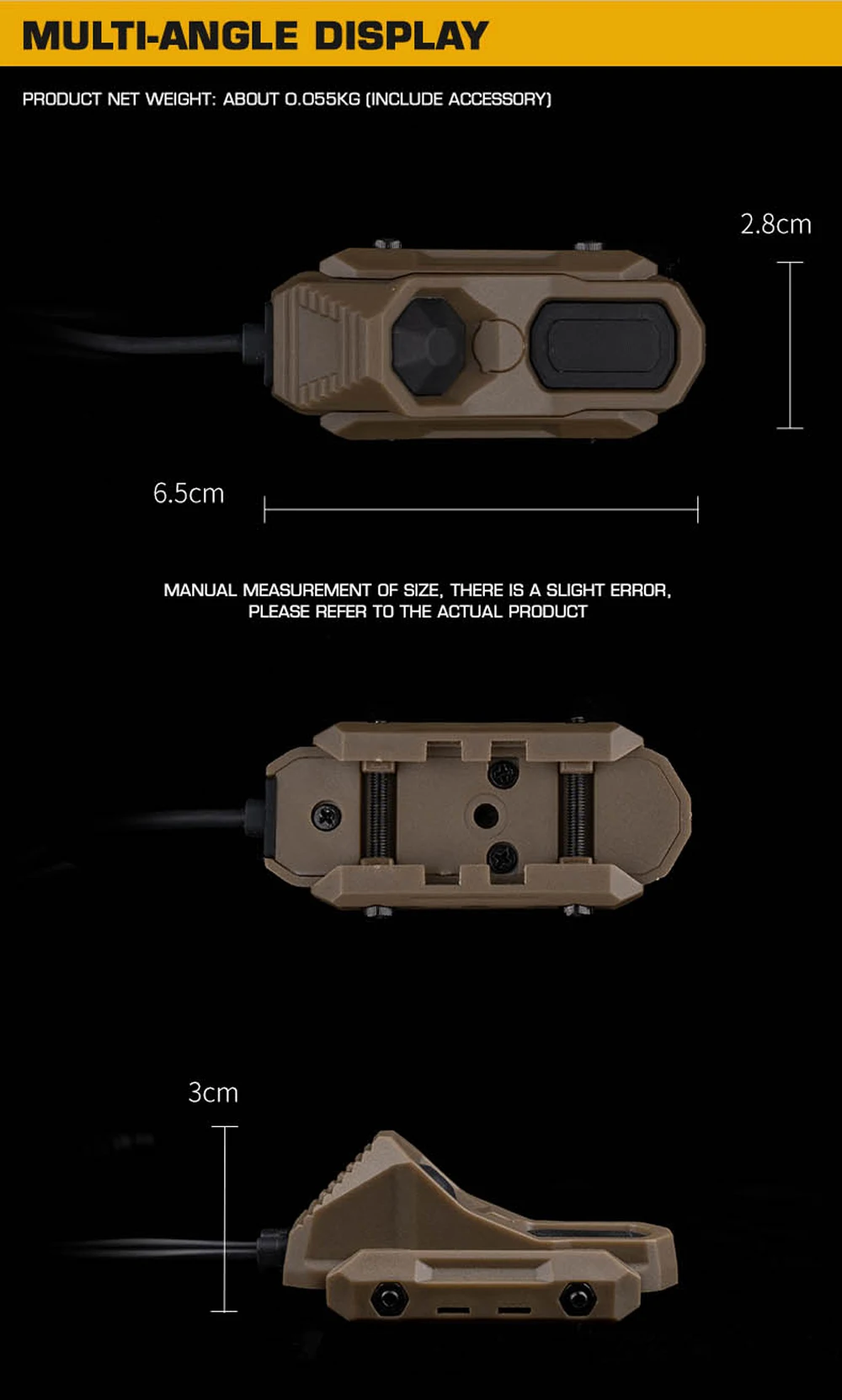 Detalle del interruptor para montaje en equipo de airsoft
