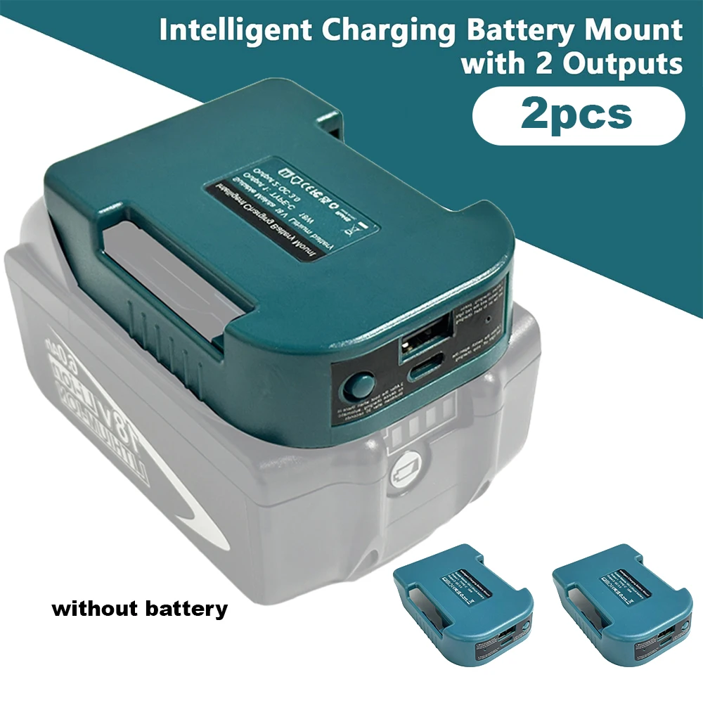 Estante de carga rápida para batería Makita Lithitum de 18V, adaptador portátil con puerto USB de 5V y puerto tipo C de 18W, carga rápida, 2 uds.