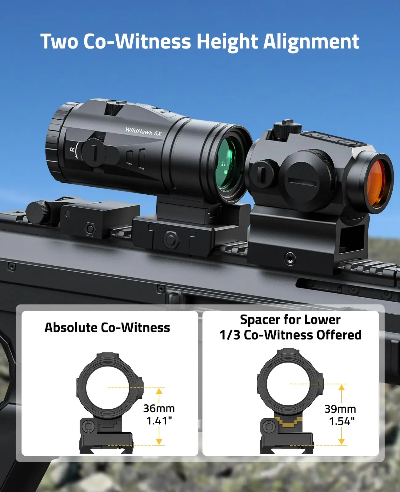 Rifle WildHawk 5X Lupa de punto rojo con montaje abatible a lado 21 mm Picatinny Red Green Dot Scope Optical Reflex Sight - imagen 3