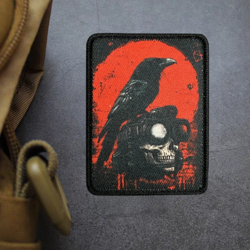 Parche con estampado táctico de soldado y esqueleto de cuervo, insignia de moral militar con gancho y bucle, pegatinas decorativas para mochila, parches para ropa - imagen 4