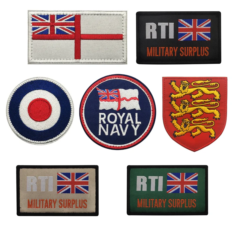 Parche británico del Reino Unido, brazalete bordado con gancho y bucle, marca de tela moral firme, bandera de tela Kewei, parche bordado para costura de ropa