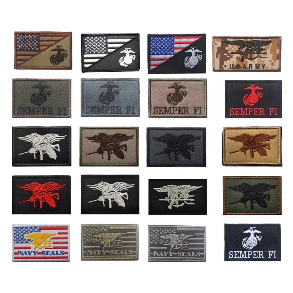 Accesorios para bolsa al aire libre, insignia bordada, brazalete mágico bordado de tela con sello azul marino de Estados Unidos con parche para mochila - imagen 2