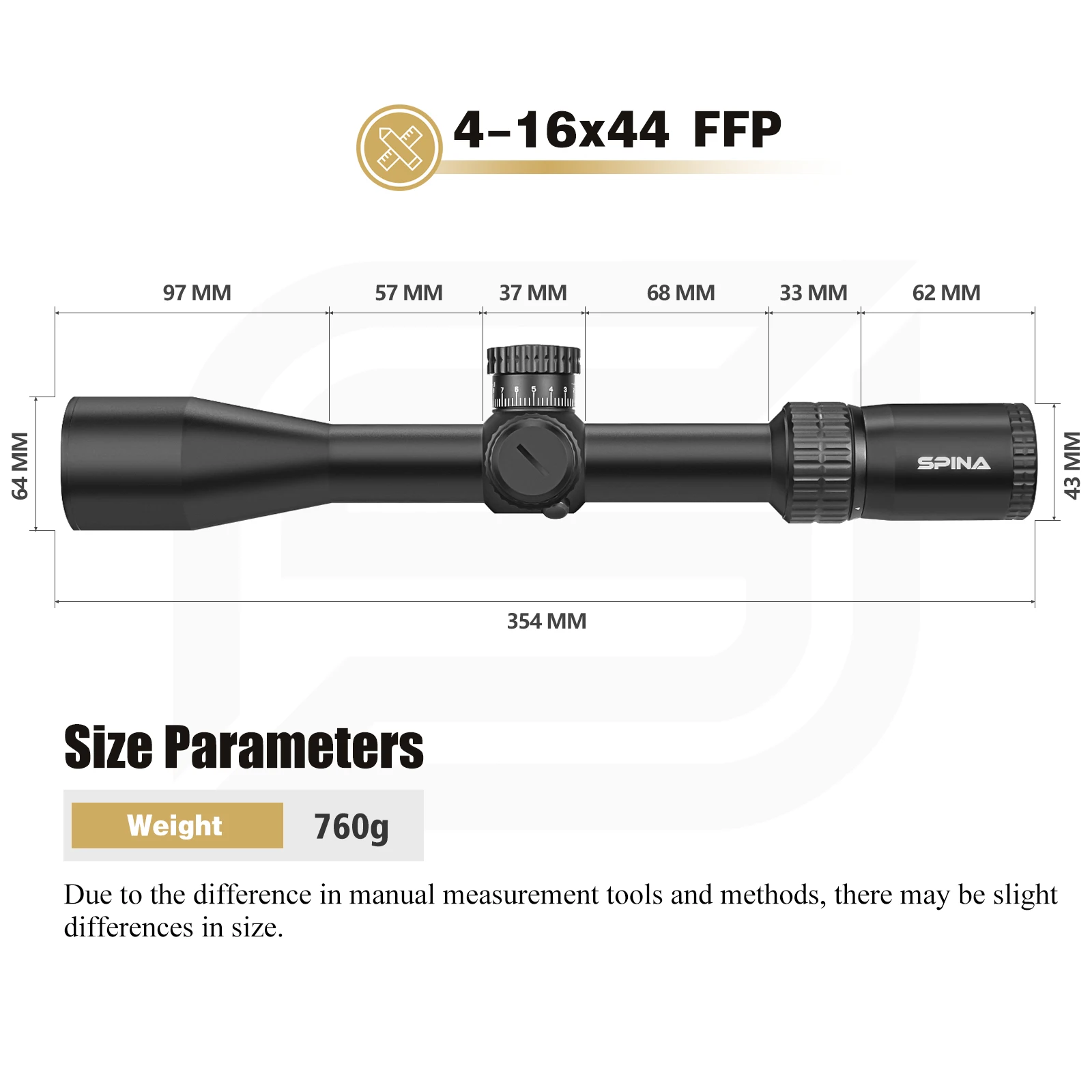 SPINA Optics-mira telescópica para caza, visor óptico MOA de largo alcance, Parallax lateral, HD 4-16x44 FFP, para 308.556 - imagen 4