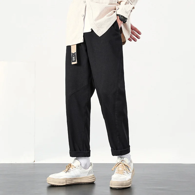 Pantalones rectos de algodón con cinturón para hombre, ropa de calle masculina, holgada, informal, estilo Hip Hop, primavera y otoño - imagen 4
