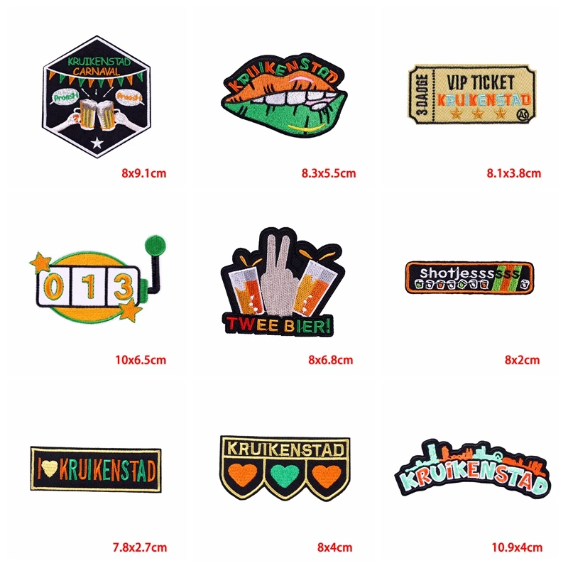 10 unids/lote, parche bordado con emblema de Kruikenstad de Países Bajos, parche de Carnaval de Países Bajos, parches para planchar para ropa, uniforme DIY - imagen 2