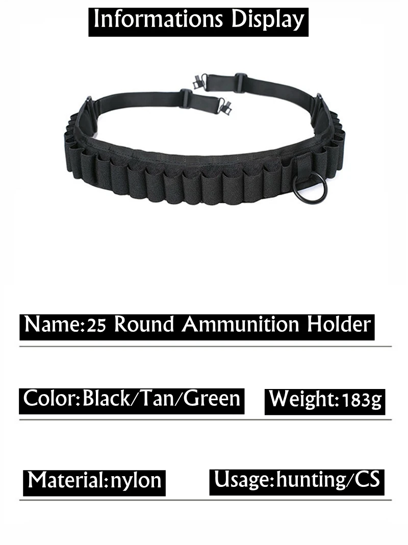 Escopeta táctica con estante de munición calibre 12/20, caza táctica, 25 redondos, accesorio de caza de tiro de 140cm - imagen 2