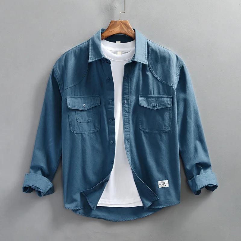 4XL 100% camisas de algodón para hombres 2025 primavera otoño moda blusas de manga larga para hombres jóvenes Casual suelta masculina Cargo Tops Shirtcoat - imagen 3