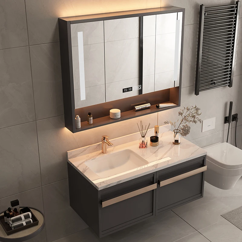 Lavabo de baño moderno y minimalista, combinación de gabinete de espejo de baño, tablero de roca personalizado - imagen 5