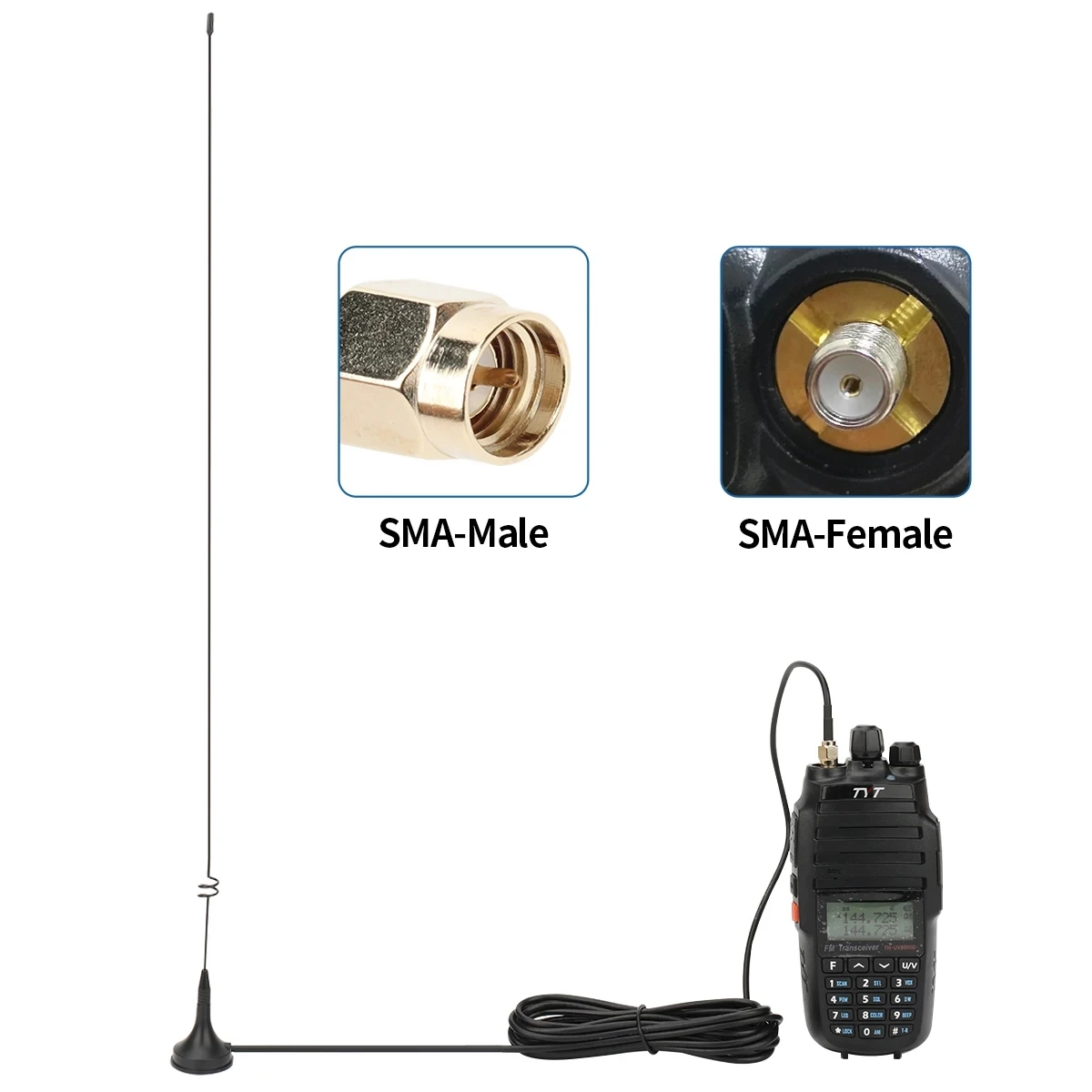 ABBREE UT-108UV antena montada en vehículo Frecuencia Dual VHF UHF SMA-conector macho de largo alcance para Radio aficionado Baofeng Quansheng - imagen 2