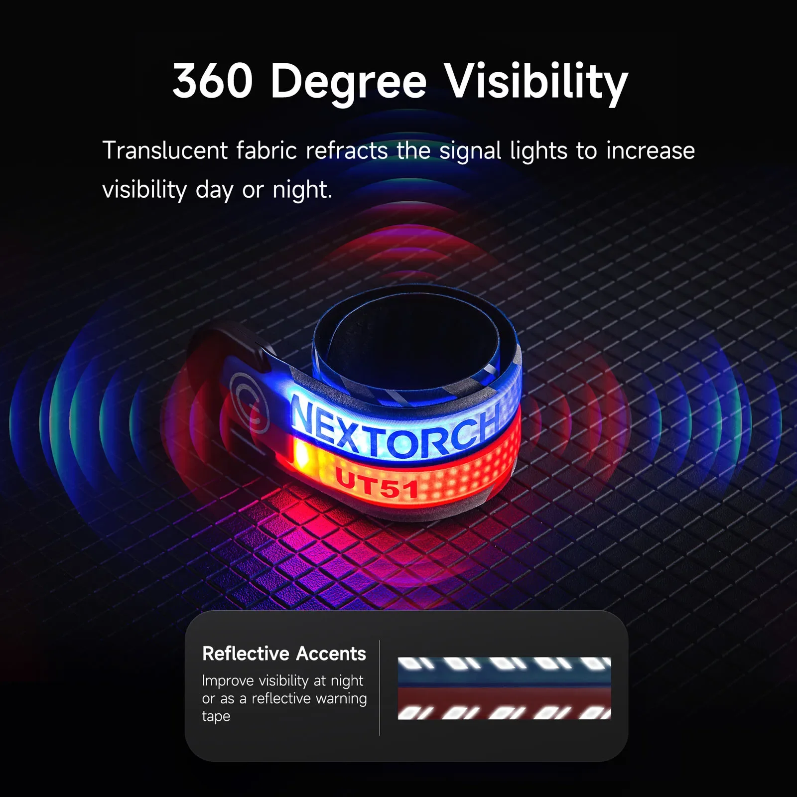 NEXTORCH UT51 Pulsera táctica LED visibilidad 360° roja azul - imagen 5
