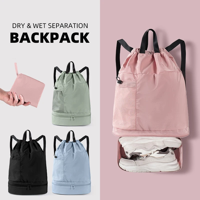 Mochilas de malla con cordón para nadar, organizador de transporte de baloncesto seco y húmedo con paquete de zapatos, mochila para acampar al aire libre, escalar y senderismo - imagen 2