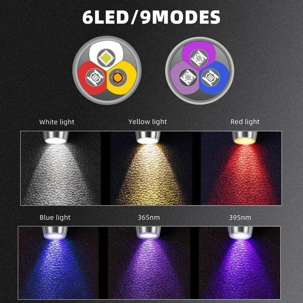 Linterna LED LCD 6 en 1 blanca, amarilla, UV, 365nm/395nm, carga USB, joyería, piedra de Jade, marcador de manchas de mascotas, mineral, dinero, luz de escorpión - imagen 4