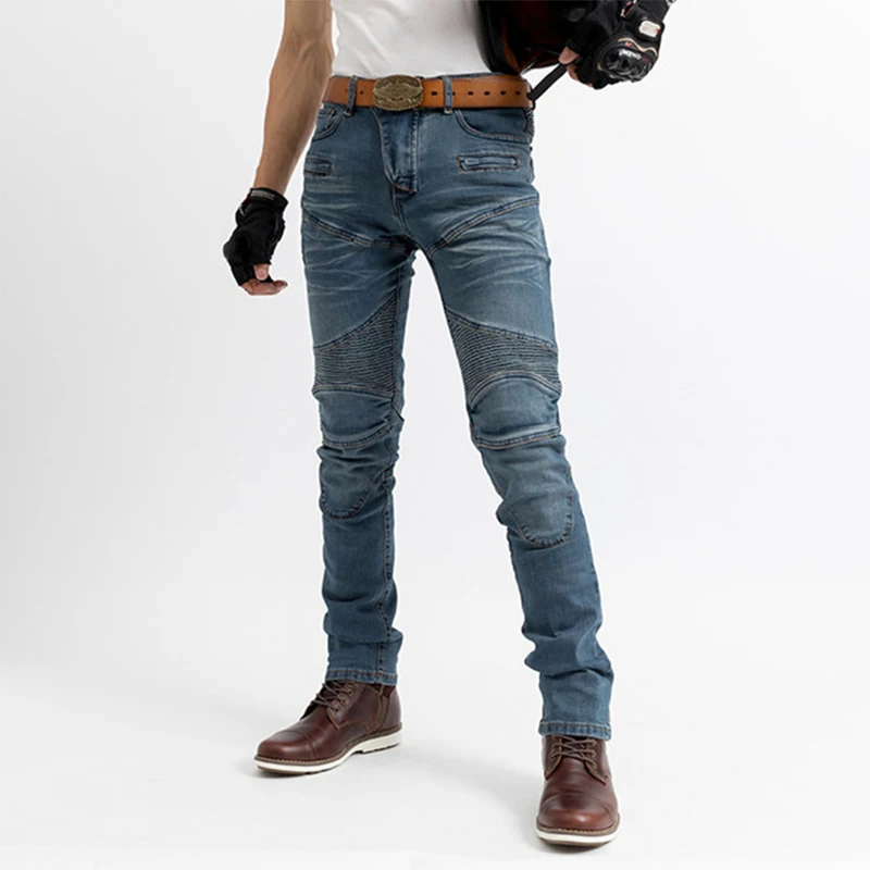 Pantalones vaqueros informales para hombre, Jeans ajustados con equipo de protección para motocicleta, pantalones de ciclismo, Primavera, Otoño, Azul, Negro, nuevo - imagen 5