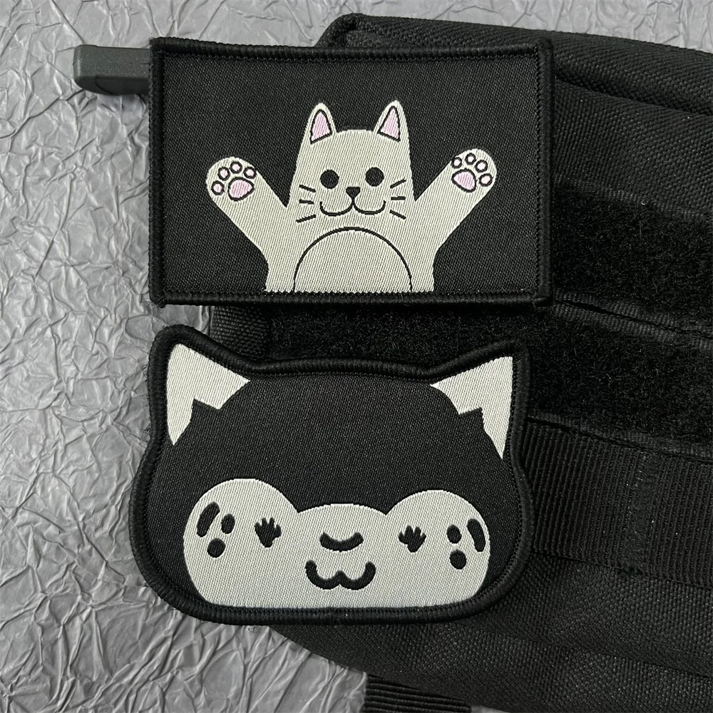 Pegatinas de tela de parche de gato para ropa, insignias de dibujos animados, equipo táctico, parches de gancho y bucle, mochila Wappen - imagen 2