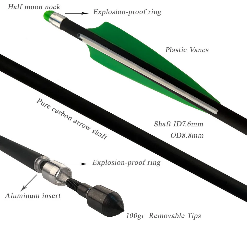 Linkboy-flechas de carbono para caza, 12 piezas, 17, 20 y 22 pulgadas, novedad de 2022 - imagen 2
