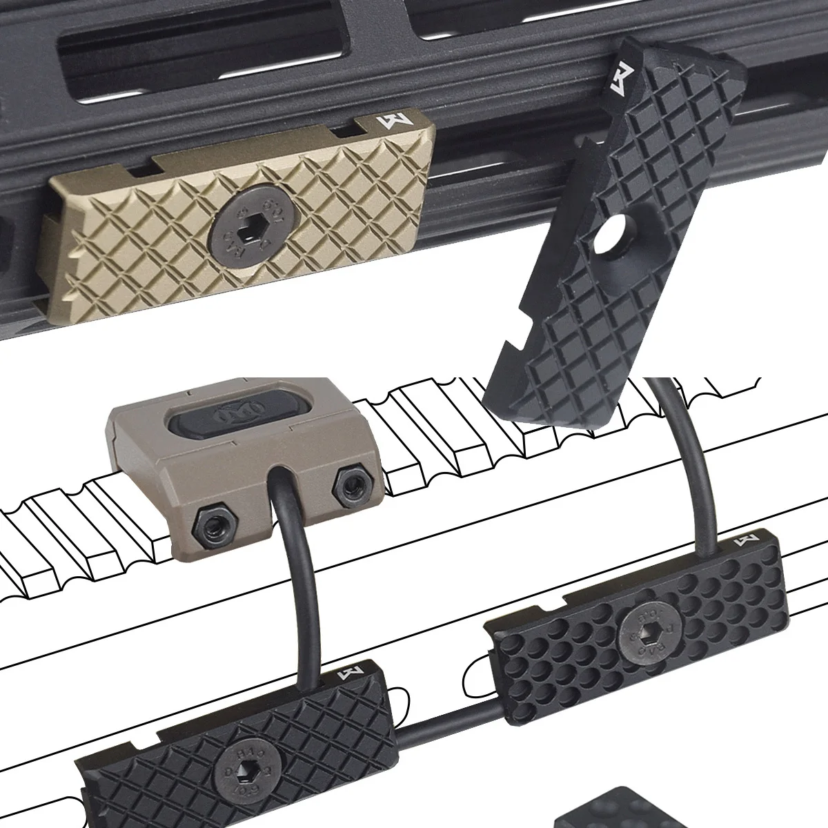 Sistema de guía de alambre de Metal Keymod de M-LOK de aluminio CNC táctico, cubierta de riel de gestión de cables, accesorio de equipo de caza de montaje fijo trasero