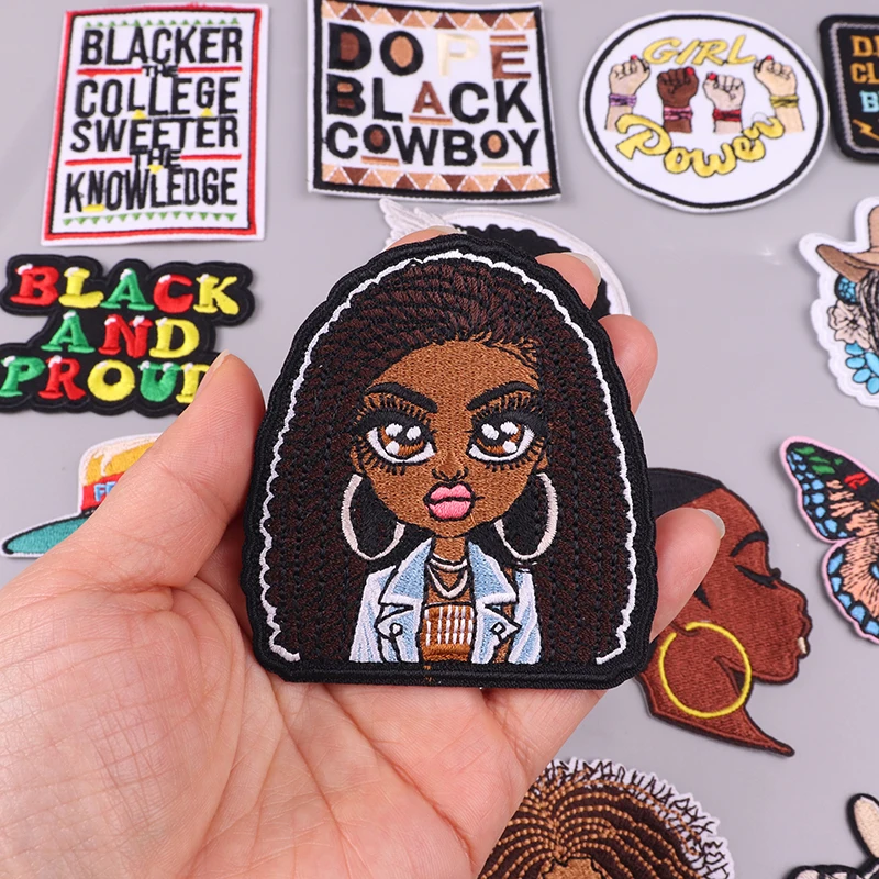 Parches para planchar para personas negras, parches bordados para chica negra, decoración para chaqueta, planchado, insignias para coser, insignias tácticas - imagen 3