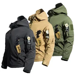 Chaqueta táctica cargo con capucha Sharkskin de lana invierno