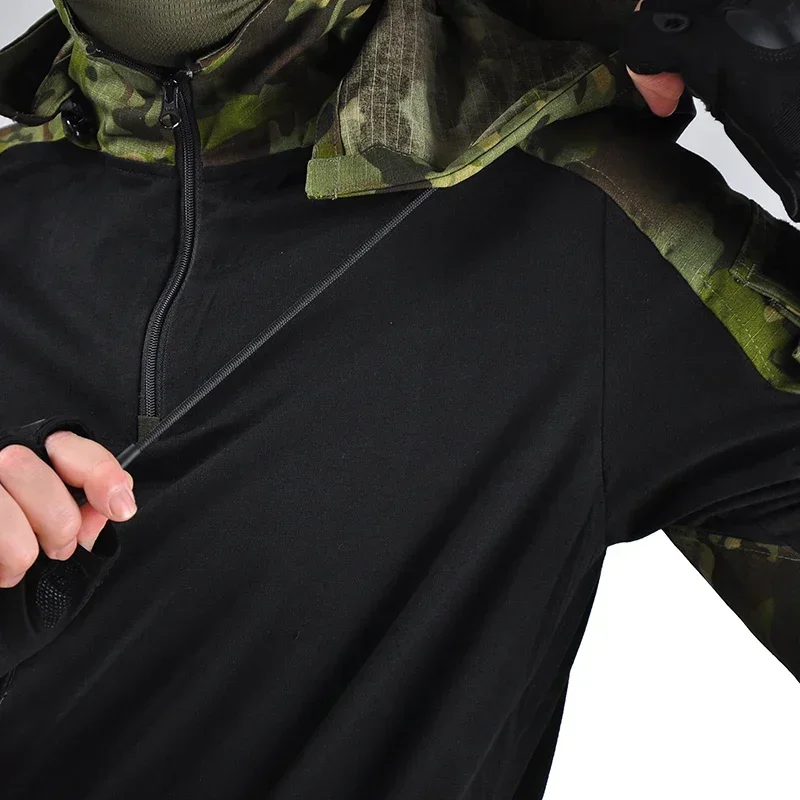 Camisas tácticas al aire libre con capucha, camisetas de camuflaje, camisa de combate, ropa resistente para hombres, camisetas de entrenamiento de Paintball Airsoft y senderismo - imagen 5
