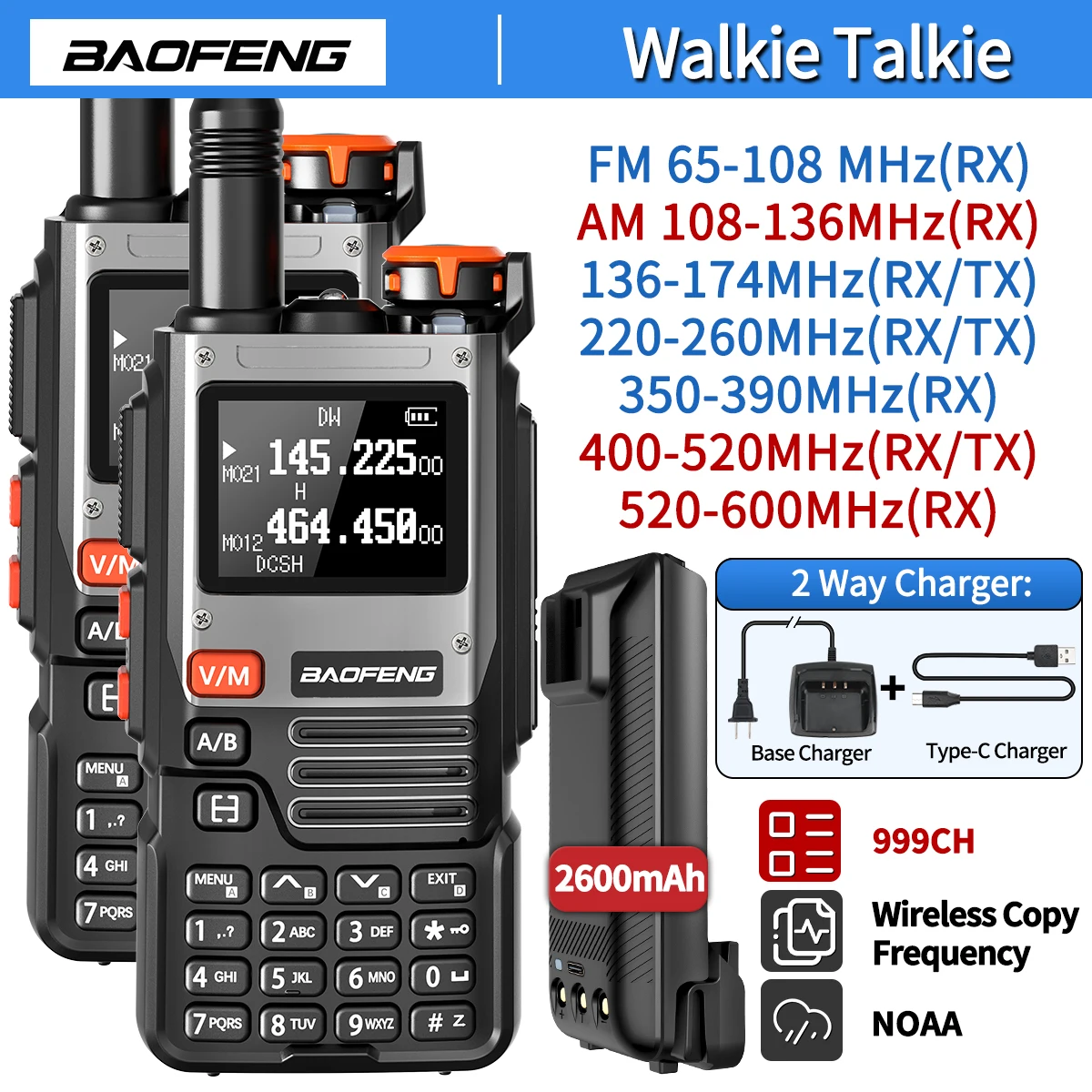 1/2 Uds Baofeng UV-K61 Walkie Talkie multibanda frecuencia de copia inalámbrica 999CH tipo C AM DTMF NOAA UV-5R UV 5RH K6 K5(8) Radioaficionado