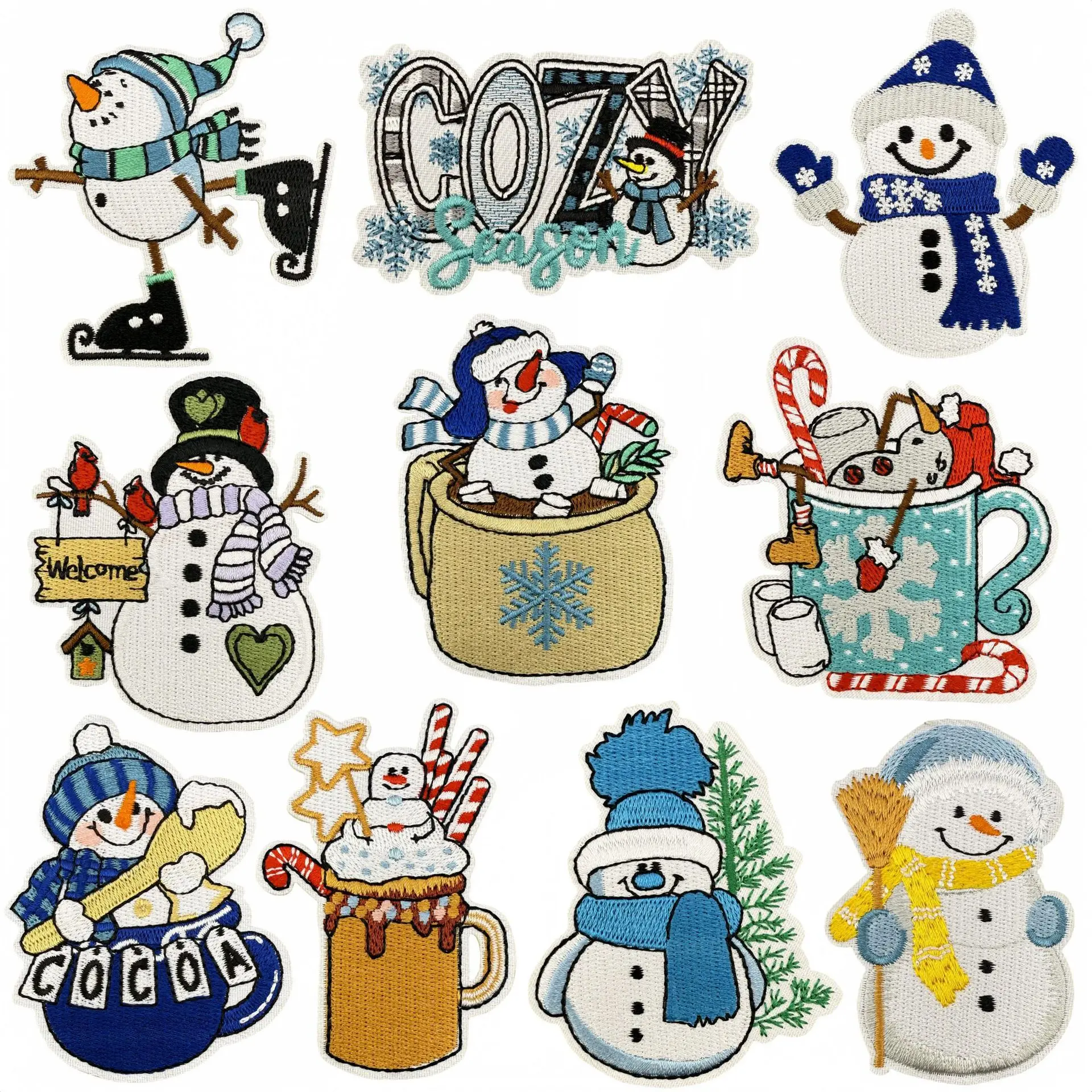 10 unids/lote de parches bordados de muñeco de nieve de invierno de dibujos animados, parches para planchar para ropa, sombreros, suéter, chaquetas, bordado, parche para coser DIY - imagen 4