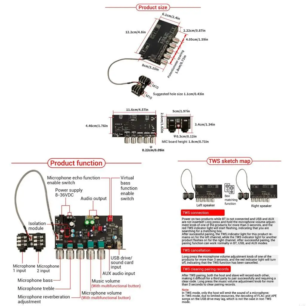 ZK-DAM Plaz amplificador micrófono digital inalámbrico aislado Placa reverberación karaoke bajo ruido K1KF