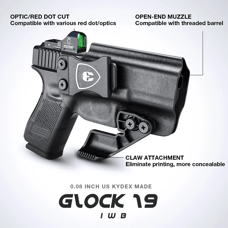 Solo se ajusta a Glock17/19/19X/26/44/45Gen(1-5) y 23/32Gen(3-4), IWB Kydex Holster-Claw, bolsa de pistola táctica de visión Compatible, mano derecha - imagen 3