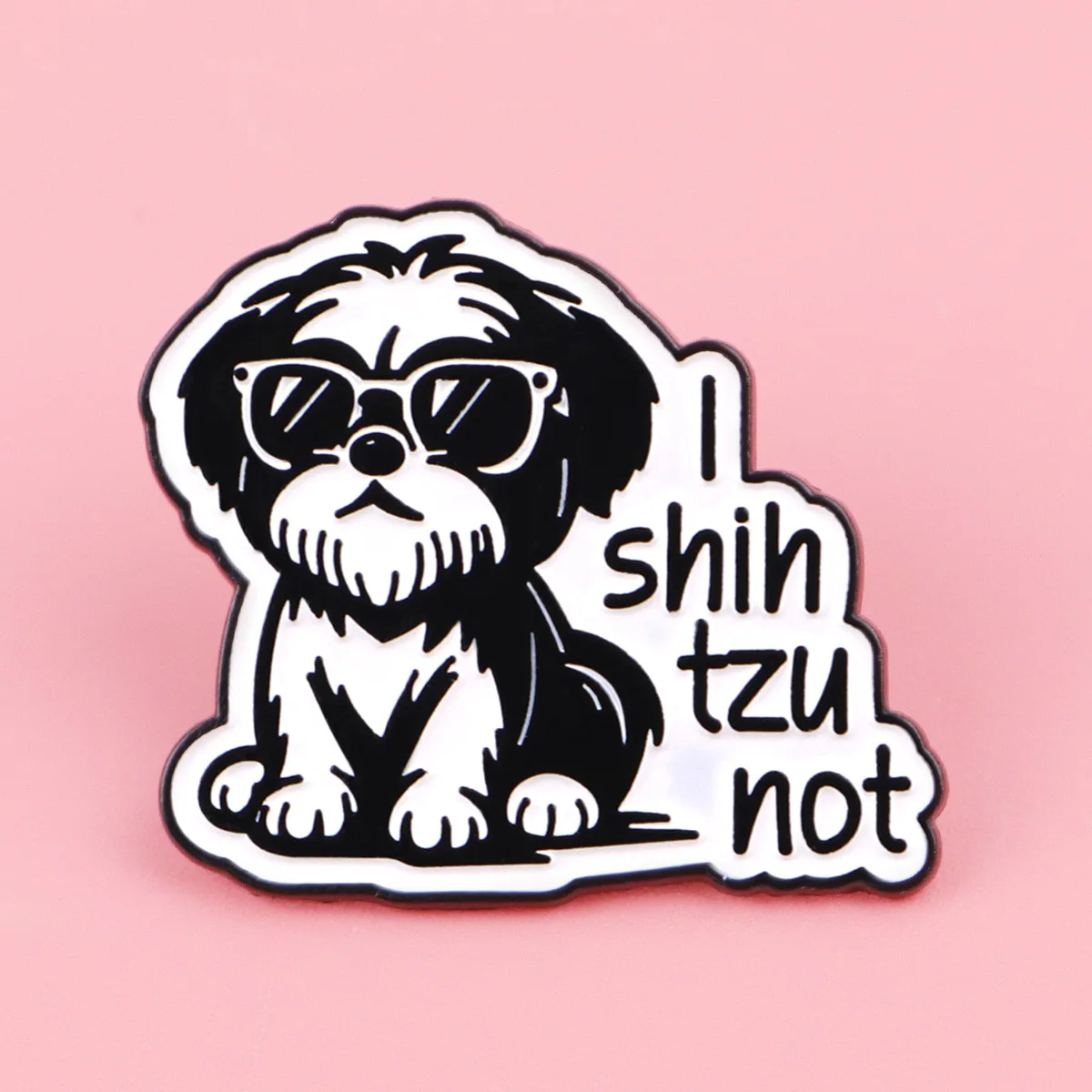Pin insignia táctica esmalte Shih Tzu gafas sol blanco y negro - imagen 2