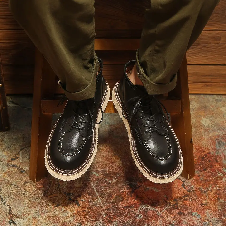 KOWM-zapatos de senderismo para hombre, botas para caminar al aire libre, botas de nieve de piel de vaca británica, zapatos de trekking al tobillo, zapatillas de viaje informales de suela gruesa - imagen 4