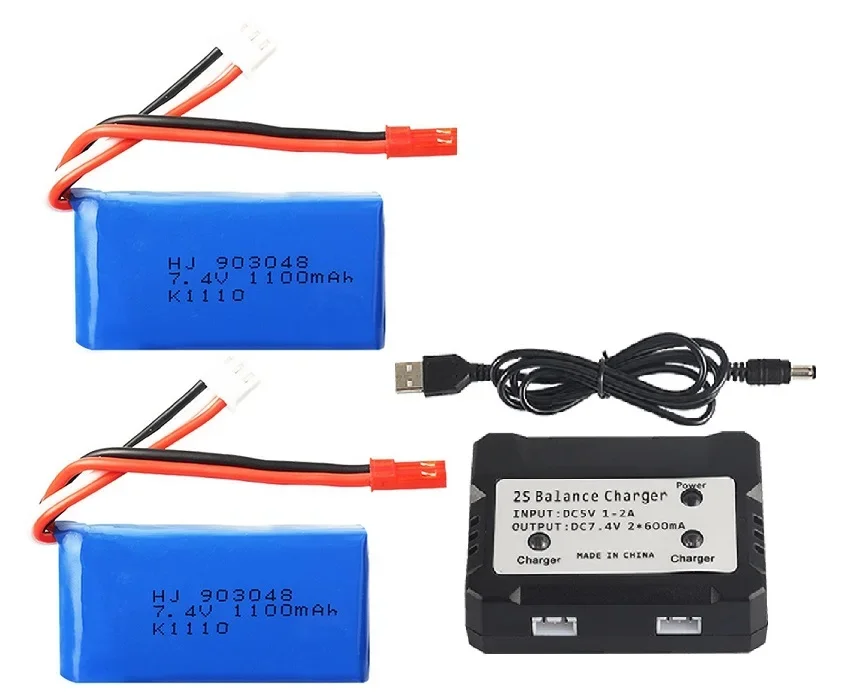 Batería Lipo 7.4V 1100mah 25C 903048 Con cargador para Wltoys V353 A949 A959 A969 A979 k929 1/18 Rc coche barco helicóptero piezas de juguete