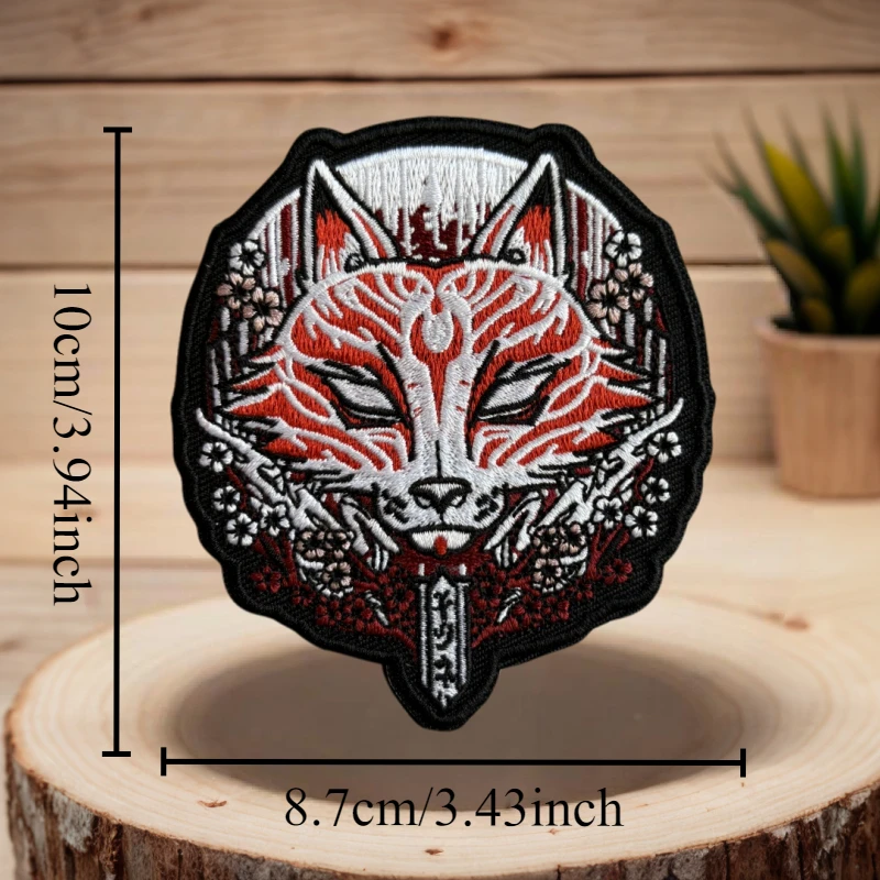 Parche bordado de zorro japonés, gancho militar y bucle, insignia de moral táctica, pegatinas para mochila, apliques DIY, parches para ropa - imagen 3