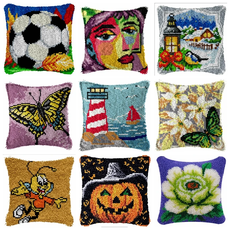 Kit de gancho de pestillo para bordado, funda de almohada, nudo, juego de paquete para costura al aire libre, patrón de paisaje natural