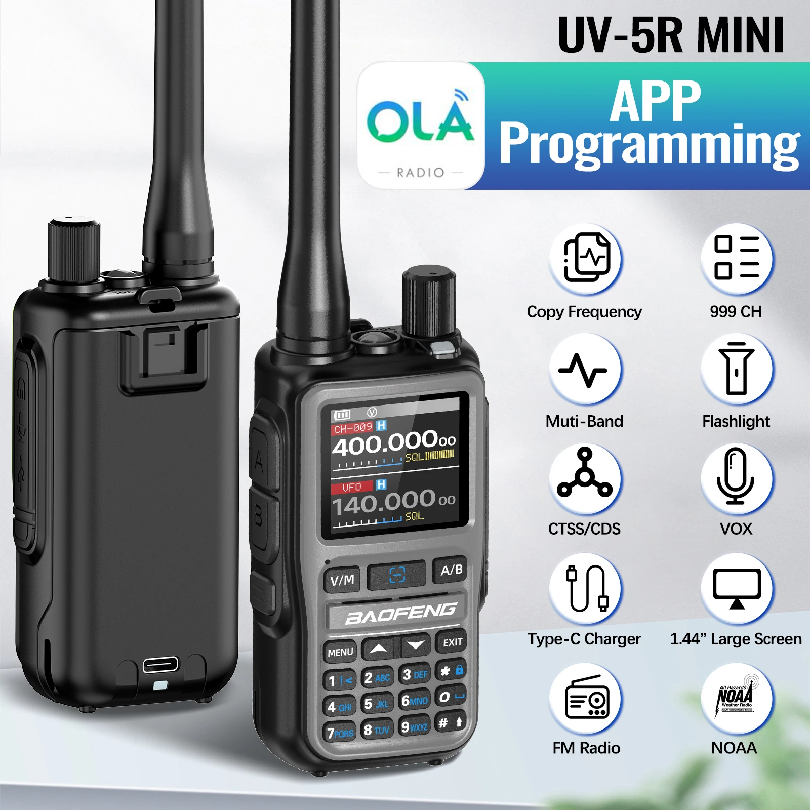 2 uds BAOFENG UV-5R Mini Walkie Talkie multibanda Bluetooth programación frecuencia de copia inalámbrica 999CH alta potencia tipo C Radioaficionado - imagen 4