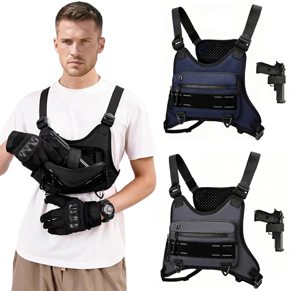 Bolsa de pecho deportiva con funda para pistola, paquete frontal ligero para el pecho, bolsa de almacenamiento para pistola, chaleco para correr, bolsa de herramientas EDC para exteriores