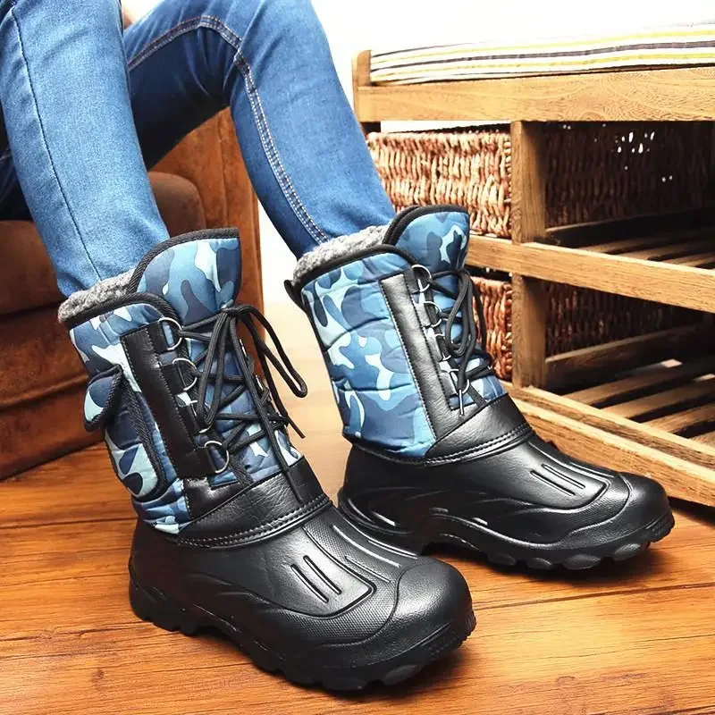 Zapatos altos impermeables térmicos para hombre, botas de nieve antideslizantes, de lana gruesa, ultraligeras, para caza y pesca al aire libre, para invierno - imagen 4