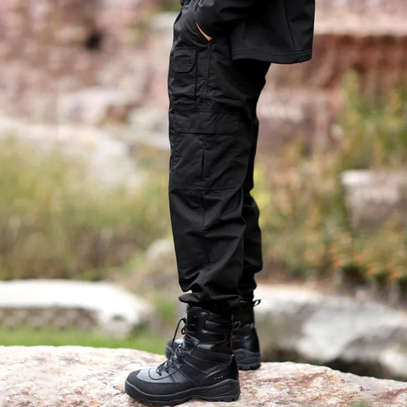 Pantalones tácticos militares para hombre, pantalones Cargo impermeables, pantalones largos de combate negros sólidos transpirables del ejército SWAT, pantalones para correr de trabajo - imagen 3